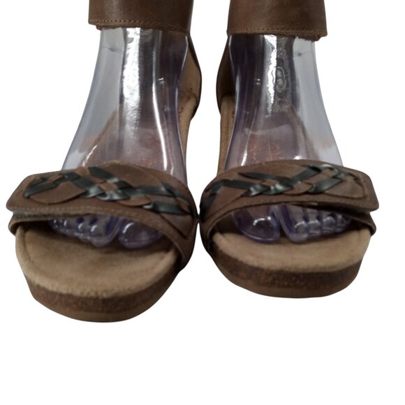 Aetrex Becca Woven Leather Wedge Comfort Sandals Size 38 US 7.5-8 Beige Ankle - Picture 2 of 15